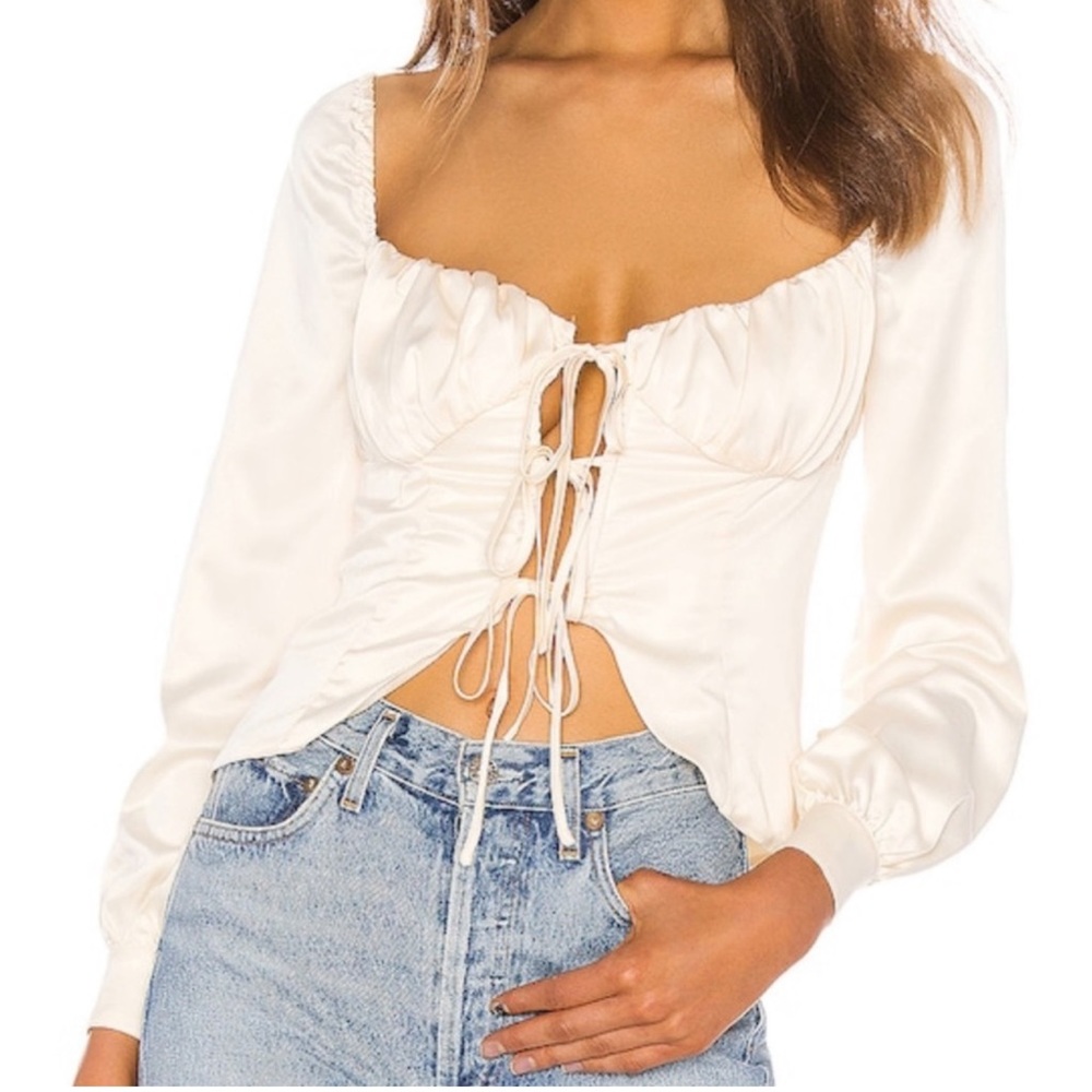 Majorelle satin long sleeve tie blouse